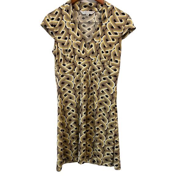 Trina Turk 100% Silk Mini Dress US 4 Neutral Geometric Print Retro Hippie 70s - Picture 1 of 9